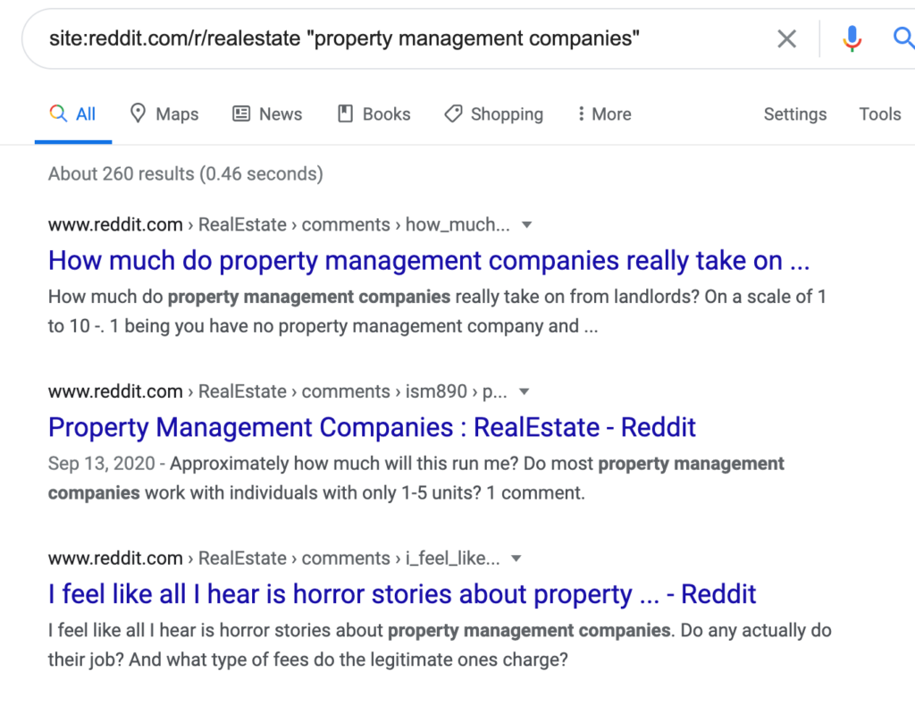 property management reddit keyword research